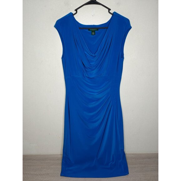 Lauren Ralph Lauren Womens Dress Cobalt Blue Cowl Neck Sleeveless Ruched Size 10 - Picture 9 of 9